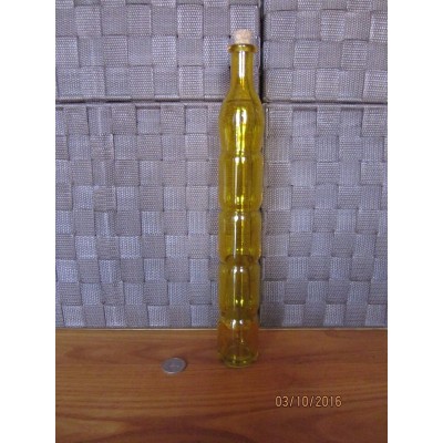 Decorative glass bottle cork stopper tinted yellow indented banded design 11.5"   283095045677
